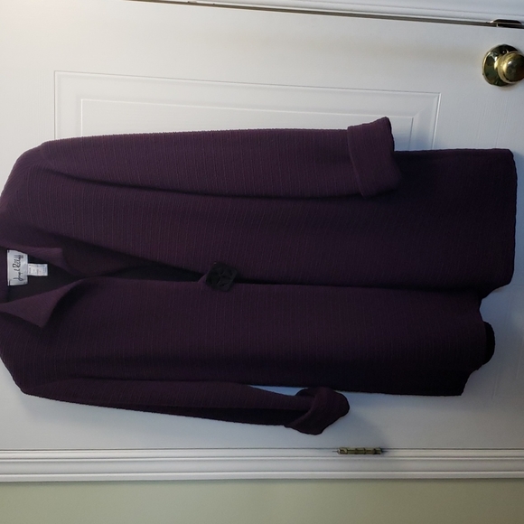 Joseph Ribkoff Dark Purple ribbed polyester blend coat - Picture 4 of 4